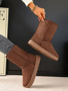 Women's Trendy Snow Boots, Mid-Calf High Winter Boots, Durable Fashion Design, Perfect for Cold Weather Outdoor Activities, Rubber Boots