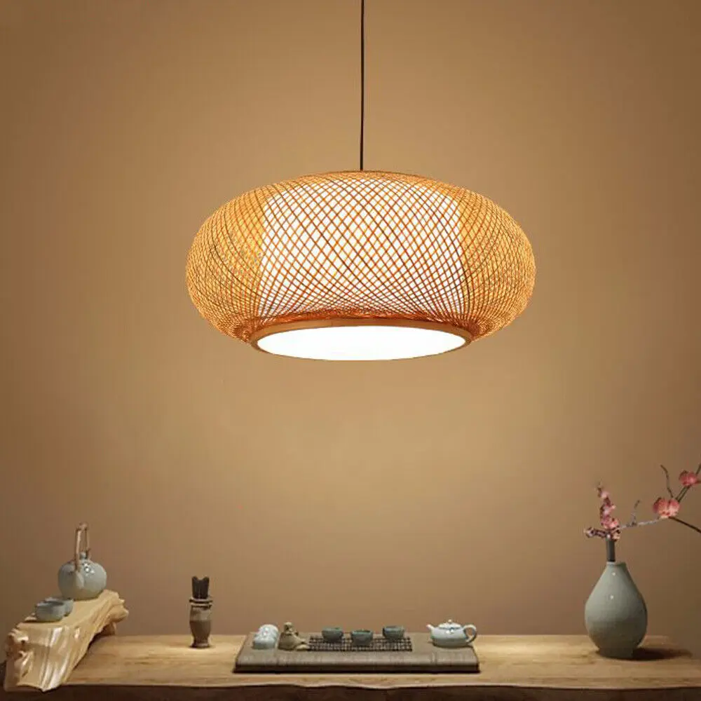 Handmade Woven Rattan LED Chandelier - Bamboo Indoor Lighting, 38x25x37cm Adjustable Layers Ceiling Lamp, Food-Grade Rattan Hanging Light with AC Power Supply, 3kg Load-Bearing 4kg Capacity, Kitchen Organization & Living Room Fixture for Indoor Use