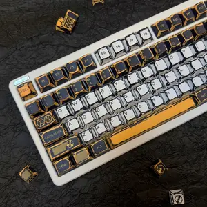 Comic Virtual War Themed Shine-Through PBT Keycaps, Black & Yellow Color Scheme, Cherry Profile, Dye-Sublimation Process, Compatible With MX Mechanical Switches, Custom Keycaps For Gaming & Daily Use (Keycaps Only, No Keyboard Included)