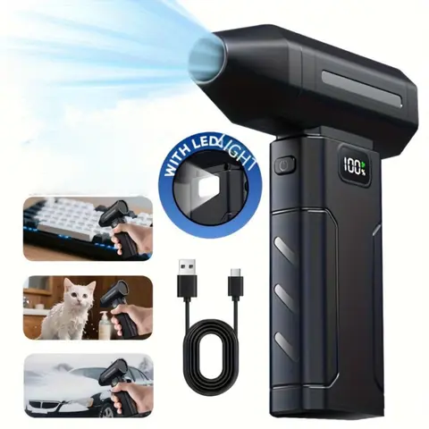 PIXNMO Cordless Electric Compressed Air Duster - Super Power Turbo Fan, 6 Adjustable Speeds, USB Type-C Fast Charging, Cordless Cleaning Tool for Tools and Gadgets, Camping, Car, Computer Use