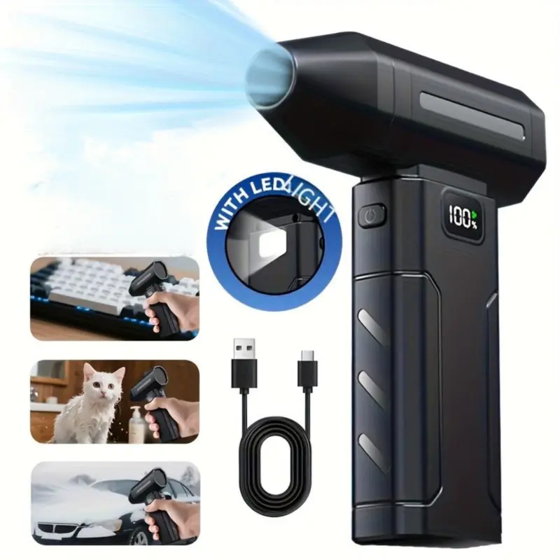 PIXNMO Cordless Electric Compressed Air Duster - Super Power Turbo Fan, 6 Adjustable Speeds, USB Type-C Fast Charging, Cordless Cleaning Tool for Tools and Gadgets, Camping, Car, Computer Use