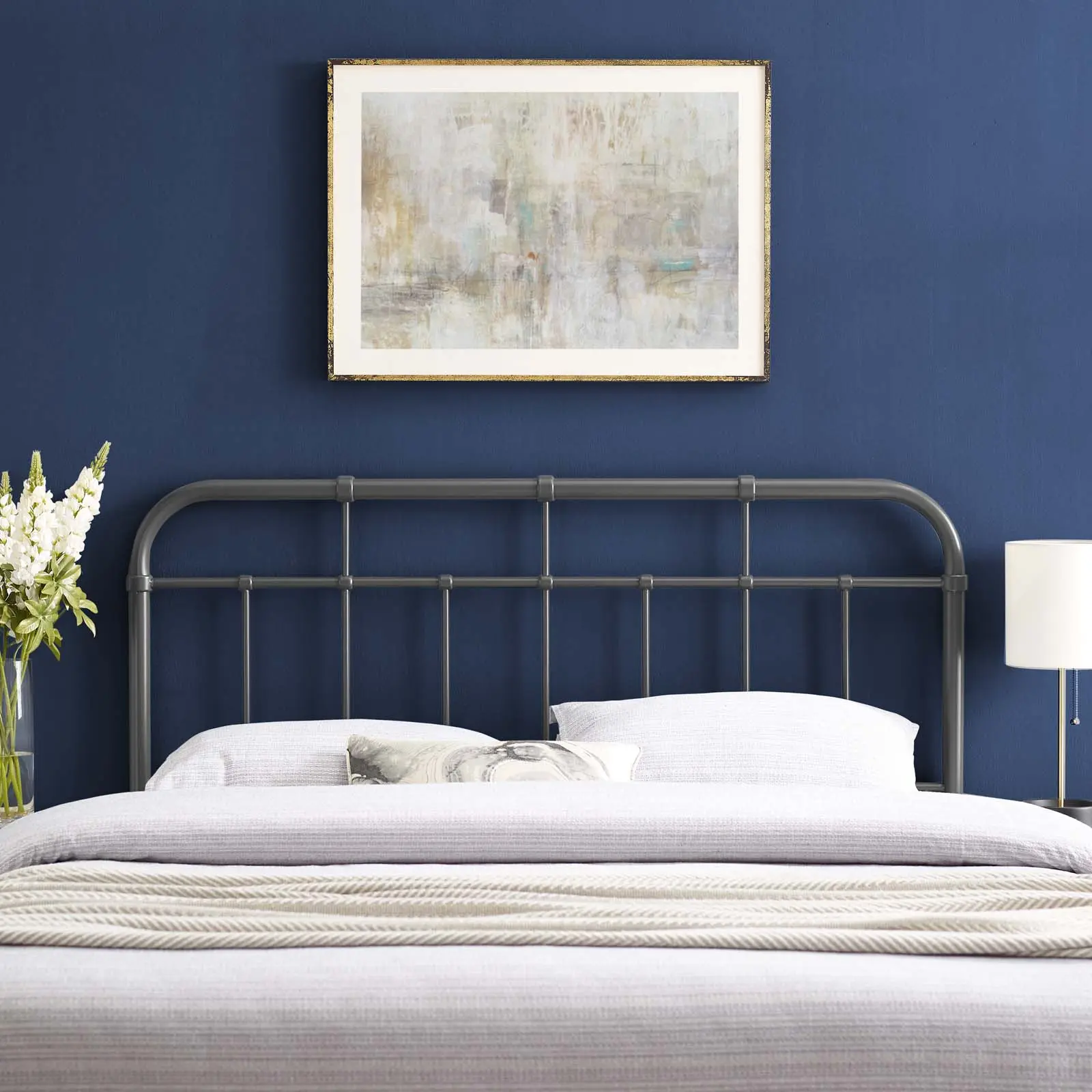 Modway Alessia Twin Sized Bed Headboard - Gray, Curved, Durable Metal Frame Headboard for Indoor Furniture Bed Frames, Headboards
