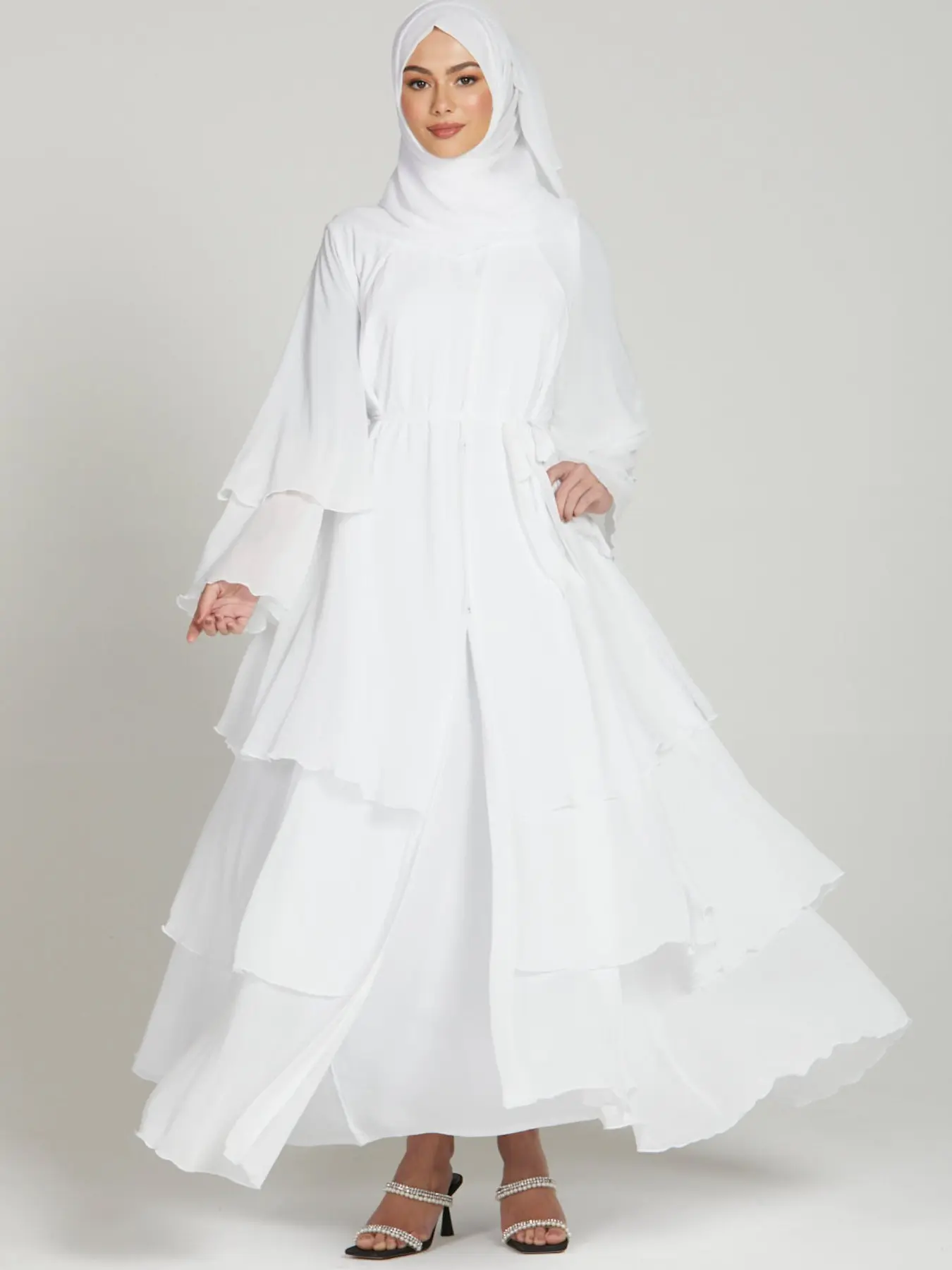 Middle East Fashion Classic Islamic Dubai New Three-Layer Chiffon Cardigan, Long Sleeve Modest Style Arabian Dress, Muslim Women Gowns, Spring & Fall, Muslim Outfits, Modest Clothes