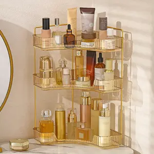 3-tier triangular bathroom drawer organizer, vanity organizer — countertop corner shelf for storing makeup items, spice rack for kitchen corners