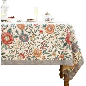 Designer Vintage Small Rectangle Tablecloth,Floral Colorful Pattern Table Cloth,Decor Table Cover for,Dining,Thanksgiving,Christmas,55"*71"-Flowershadow a