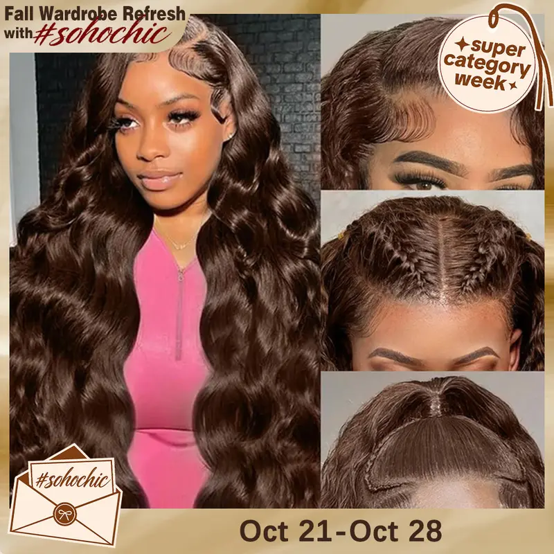 Mamushow #4 Chocolate Brown and #1 Jet Black 13x6 Body Wave Full Lace Frontal Human Hair Wigs #tiktokshopstockup#SohoChic