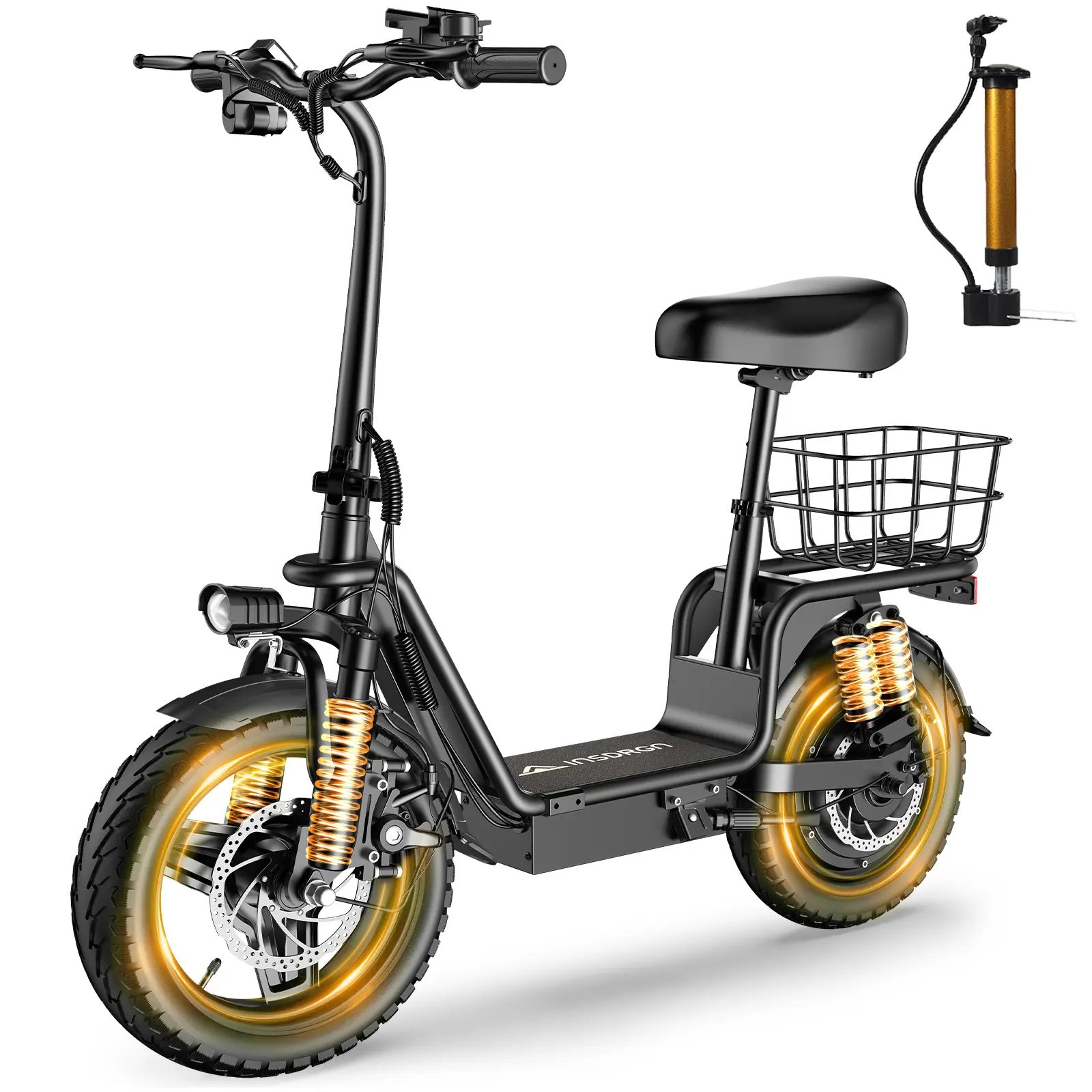 1800W Peak Electric Scooter for Adults with Seat, 48V 16Ah Lithium Battery, 14" Off-Road Tires, 42 Miles Long Range, 20 MPH Max Speed, 330 LBS Max Load, Foldable Commuter E-Scooter with Pet Basket, UL2272 Certified for Urban & Off-Road Travel