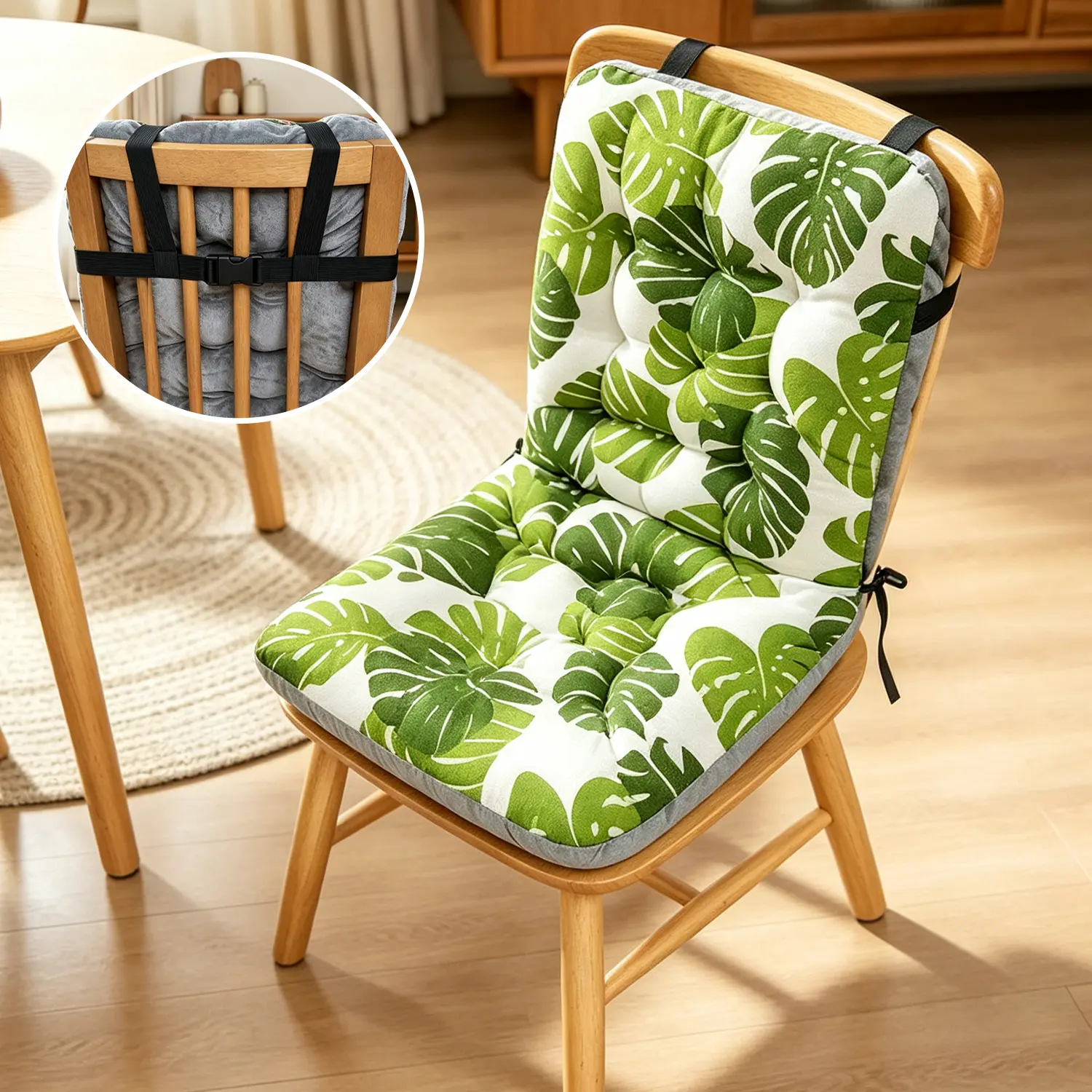 High Back Chair Cushion with Ties, Thick Seat Pad for Dining, Kitchen, Office, Indoor & Outdoor Use, Comfortable & Versatile