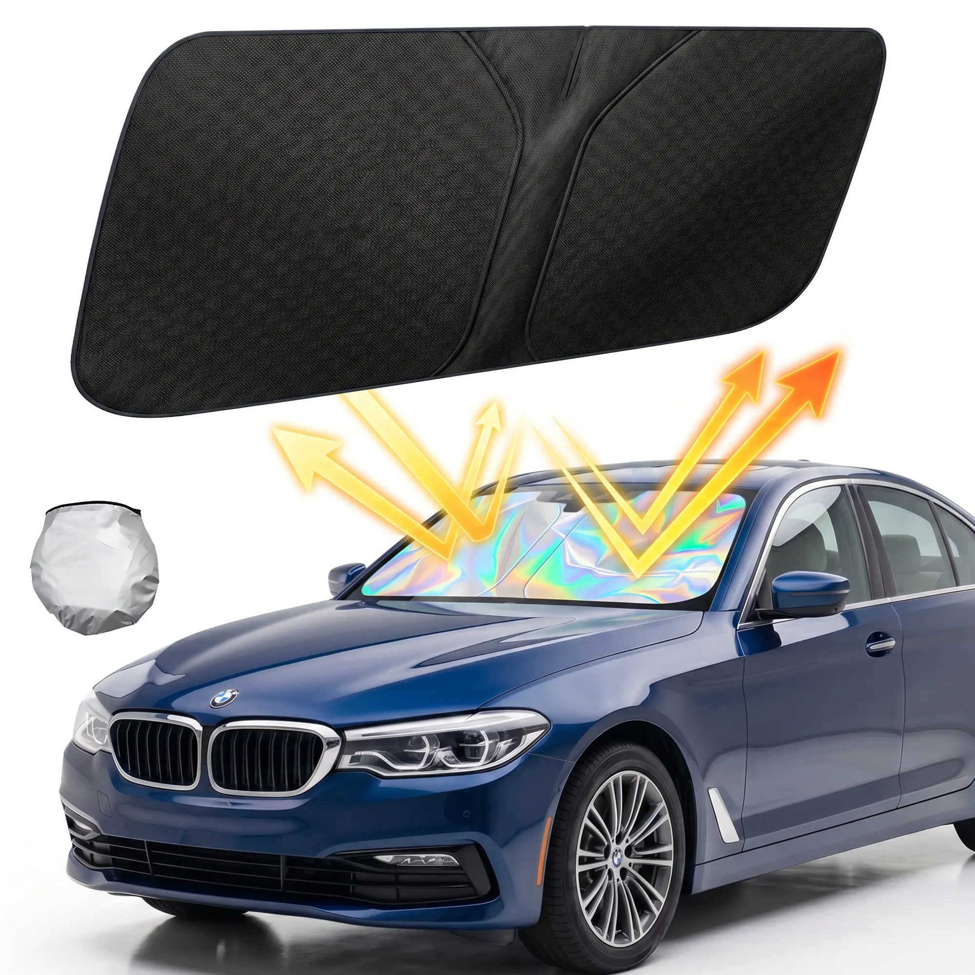 Windshield Sun Shade - Protect Car from Sun Rays & Heat Damage Keep Cool and Protect Interior, Spring Structure Edge Medium 57" L x 31.5" W