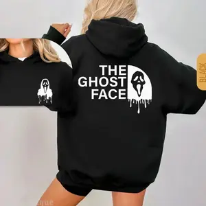 Men's Ghost Face Pattern Hooded Sweatshirt - <scream>Movie Iconic Horror Mask Design, Double-Sided Print, Halloween Casual Top, Gift for Best Friends, Tops
