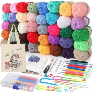 Crochet Kit with Crochet Hooks Yarn Set - Premium Bundle Includes 40 Colors Crochet Yarn Balls, Crochet Kit, Accessories Kit, Crochet Bag and Lot More - Starter Pack for Beginners