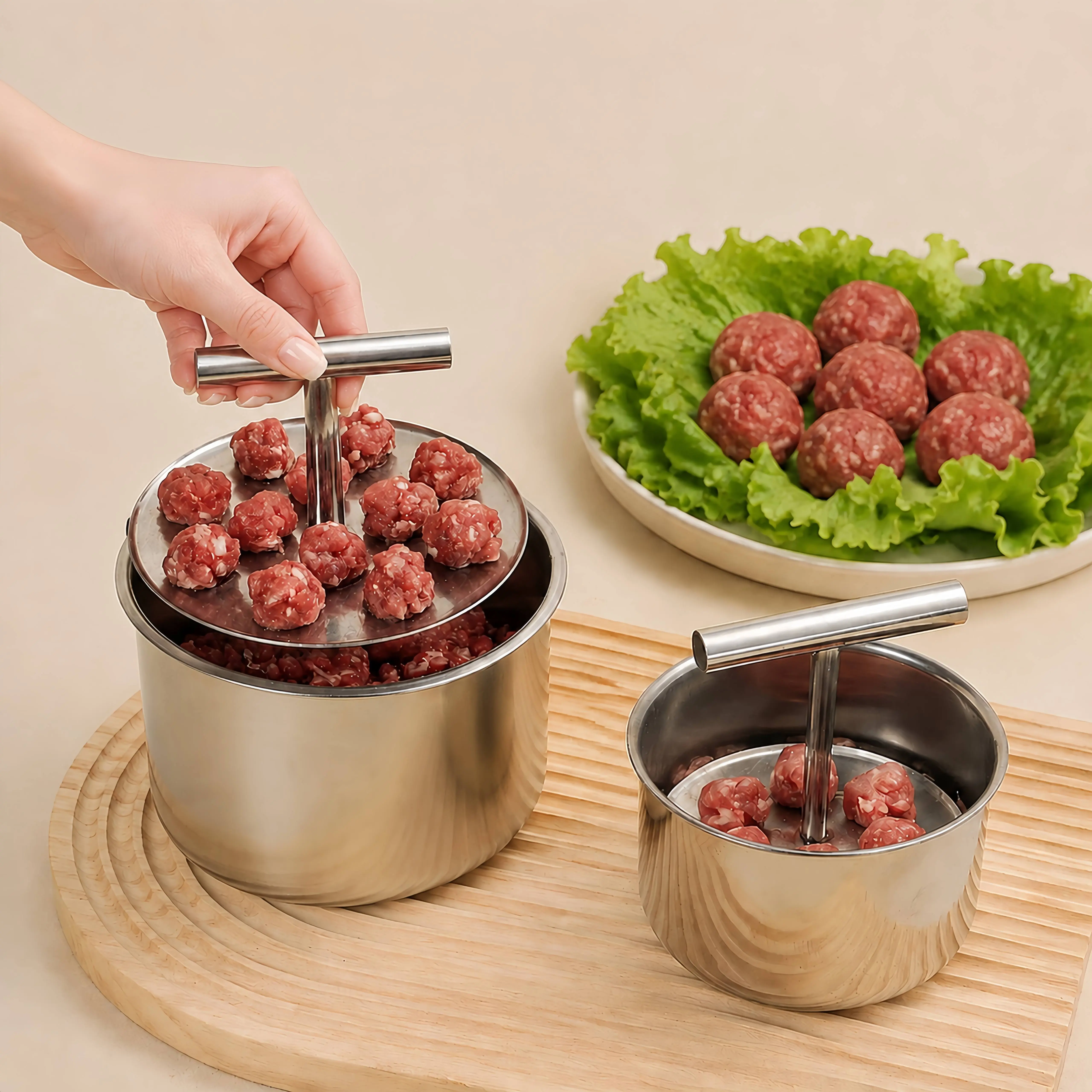 6/12 Holes Manual Meatball Maker Tool, Stainless Steel Meat Ball Making Mold, Household Kitchen Cooking Gadget, Easy Ball Maker for Meatballs, Shrimp Paste Balls & Various Food Balls