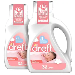 Dreft Newborn Baby Liquid Laundry Detergent, Gentle on Sensitive Skin, HE Compatible, 2 pack, 32 loads each