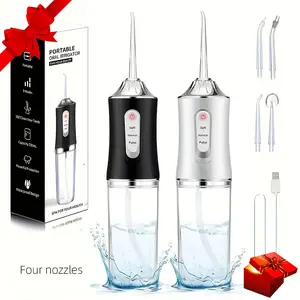 Portable Electric Oral Irrigators with 4 Nozzles, 2 Irrigators with Nozzles, Deep Cleaning, Rechargeable Water Flosser, 3 Modes, Home & Travel Use, Ideal Winter Gift