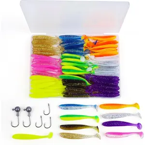 Soft Fishing Lures,90pcs Fishing Soft Plastic Lures and 5 count Fishhook,Paddle Tail Swimbaits Soft Plastic Lures Kit for Bass Trout Walleye Crappie
