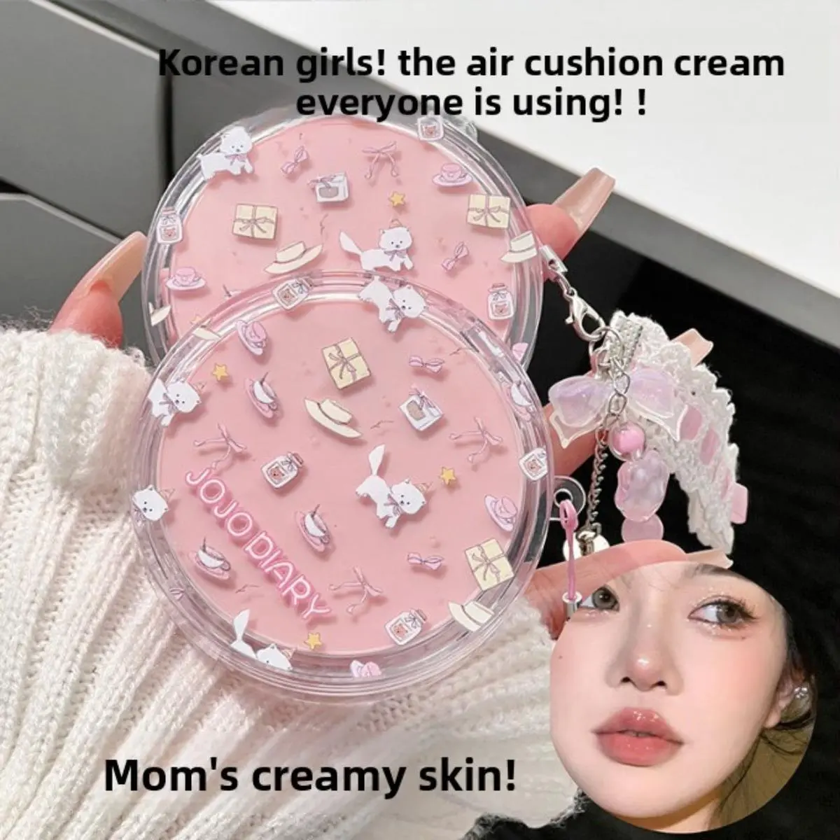 Jiujiu Diary Cat-Themed Long-Lasting Cushion Compact - Oil-Control, Hydrating & Moisturizing BB Cream Foundation with Skincare Benefits, Lightweight & Transfer-Resistant, Makeup, Glow, Hydrate