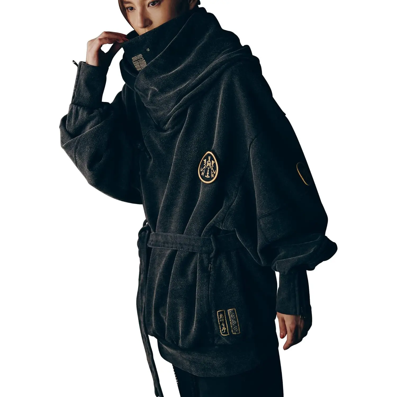 XYXIONGMAO Men's Oversized Techwear Pullover Hoodie - Aesthetic Loose-Fit Cyberpunk Longsleeves Top with Japanese Kanji Graphic, Menswear Streetwear Essential, Tops, Graphic Hoodies, Baggy Street Fit