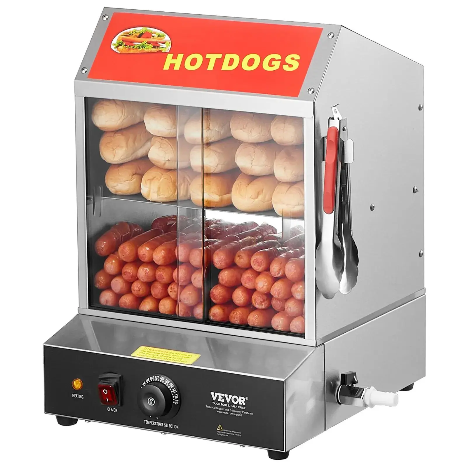 【Summerfinds】VEVOR Commercial Electric Food Steamer, 2-Tier 28.5QT Kitchen Appliances with Slide Doors, Stainless Steel Tempered Glass 4.5L Bun Warmer