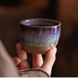 Kiln-Change Ceramic Cup, Middle Eastern Saudi Style Kiln Glaze Drawn Master Cup, Latte Art Ceramic Cup, Kung Fu Tea Cup