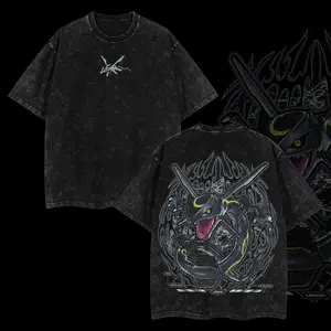 "Rayquaza" Vintage Unisex Oversize Anime Manga Acid Washed Heavyweight Cotton T-shirt, graphic tee,anime lover , outfits men Clothes Menswear
