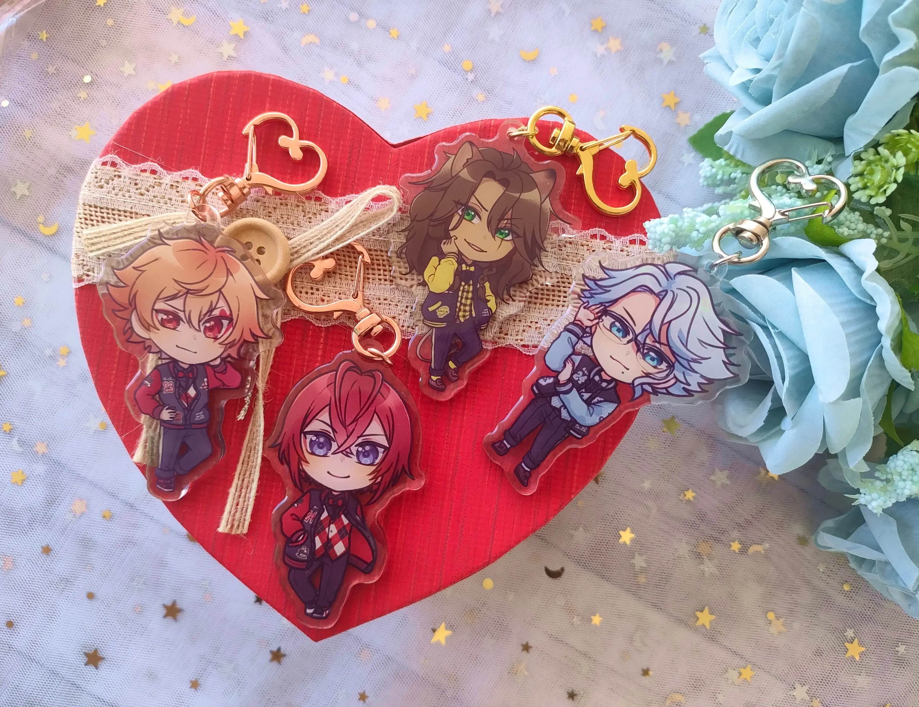 TWST Wonderland - Epoxy Keychain - Ace Trappola, Riddle Rosehearts, Leona Kingscholar & Azul Ashengrotto