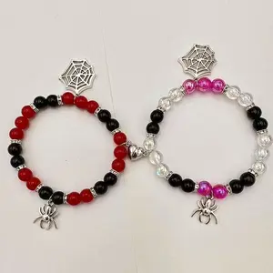 Couples Bracelets Spider Stretch Bracelet Set Heart Matching Bracelets Long Distance Relationship Gifts For Boyfriend and Girlfriend on Anniversary Couples Jewelry For Women Men