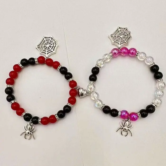 Magnetic Spider Charm Bracelets for Couples, Beaded Stretch Quartz Set for Long Distance, Sentimental Boyfriend Gifts, Matching Bf And Gf, Gifts For Boyfriend, Accessories For Women, Gf Gift