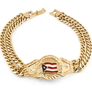 Men's Gold Puerto Rico Bracelet, 14k Heavy Plated Gold, No Fade, Waterproof, Lifetime Replacement Guarantee