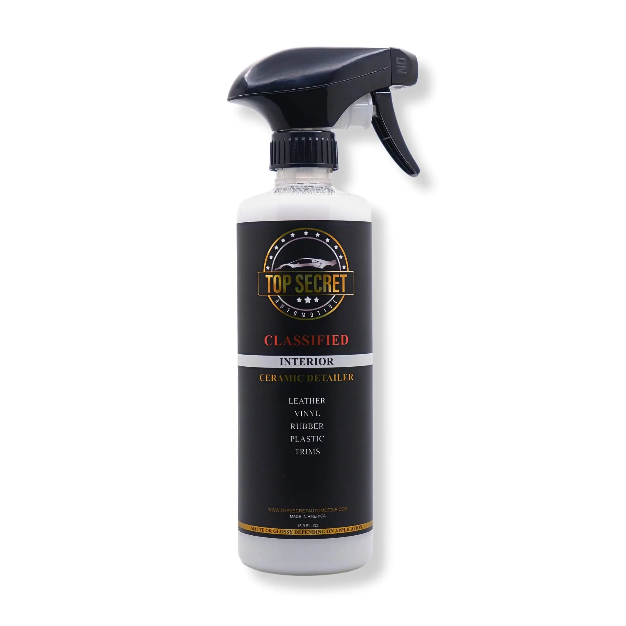 Top Secret Automotive Interior Ceramic Detailer 16oz Non-Greasy Formula for Leather Vinyl Plastic & Trims Anti-Static UV Blocking Agent