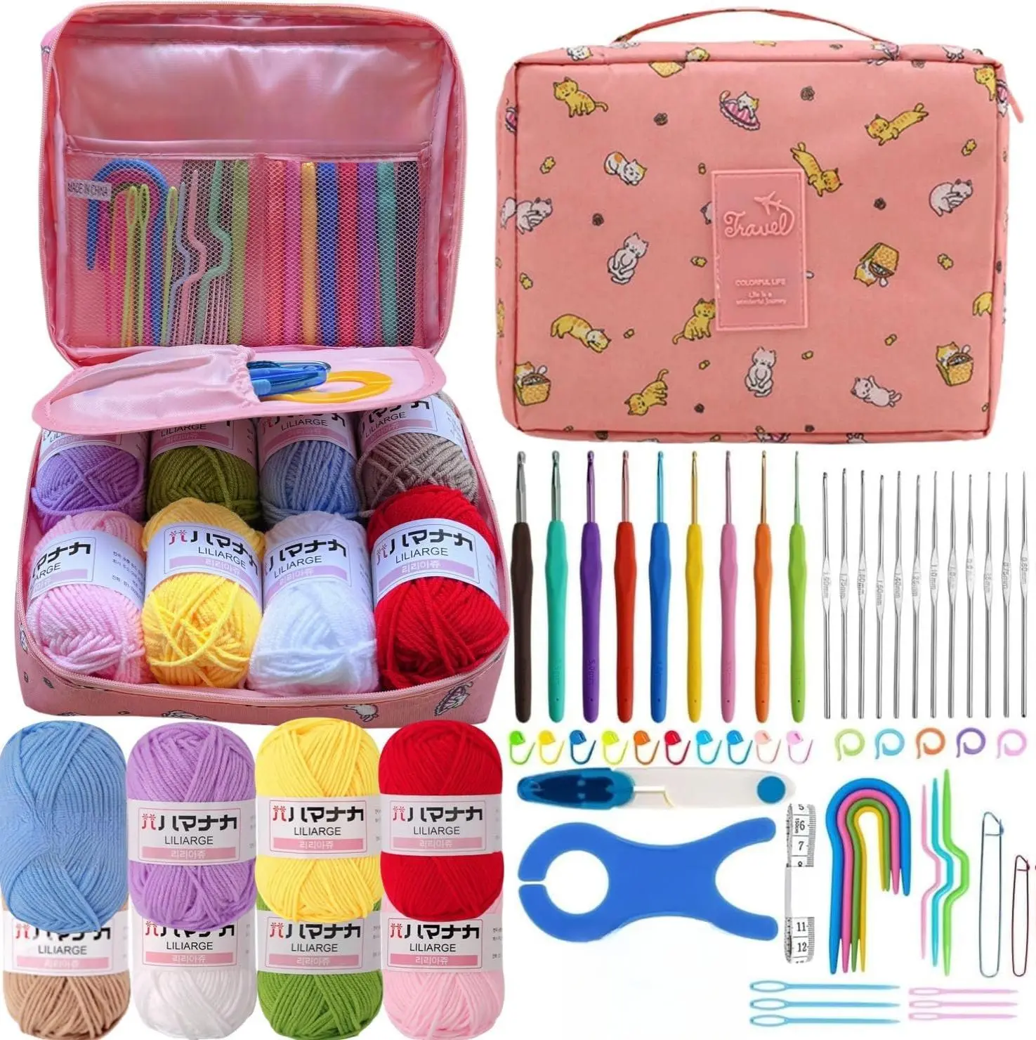 [New Deal] - Crochet Kit for Beginners Adults,Beginner Crochet Kits with Yarn,Learn to Crochet Kit,Crochet Supplies,Ergonomic Crochet Hooks and Small Crochet Hooks
