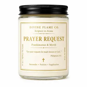 Divine Flame Co. Prayer Request Candle, Frankincense & Myrrh, 8 oz Soy Wax Candle, Hand Poured, Scripture Inspired Christian Gift, Prayer & Devotional Candle
