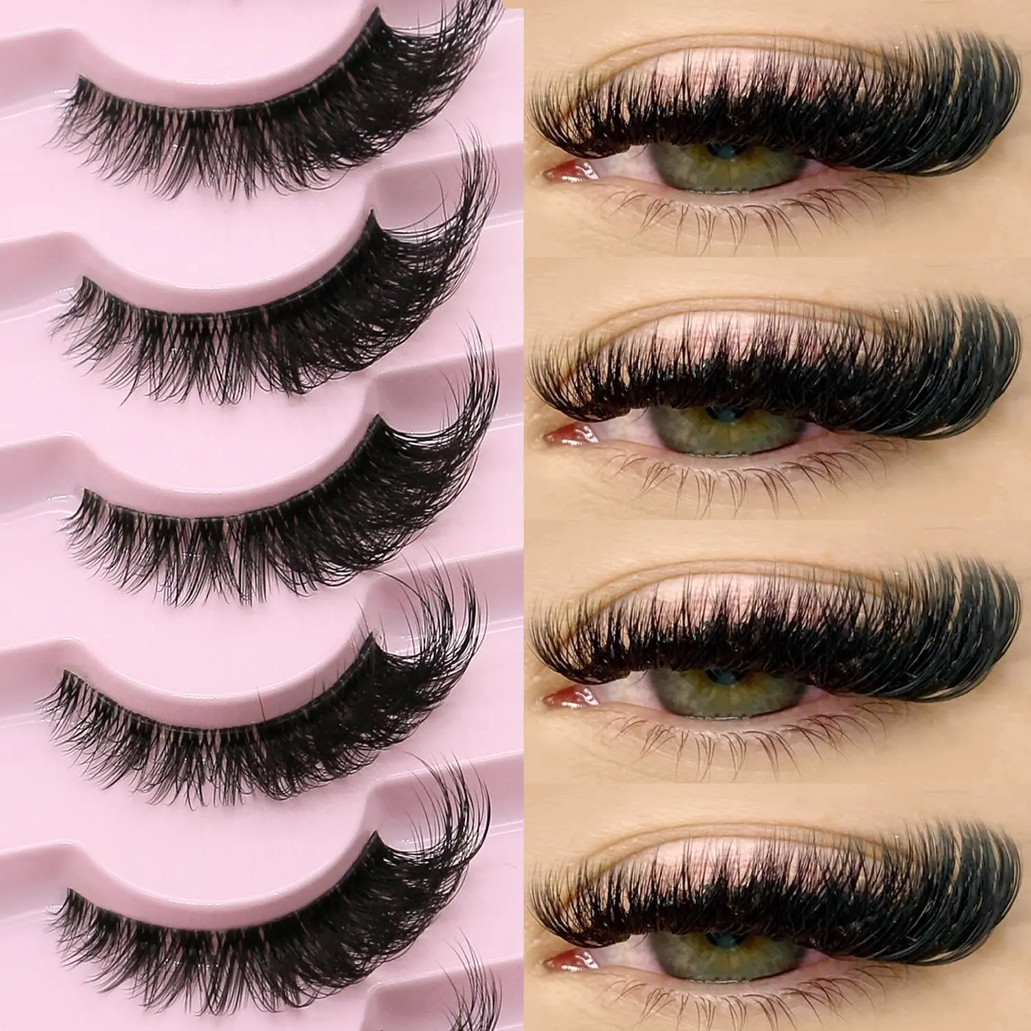 Cat Eye Fluffy False Eyelashes, Natural Long Clear-Band Winged Soft Fluffy Lashes for Women and Girls, High Quality Eyelashes for Eye Makeup and Eyelash Extension, Cosmetic