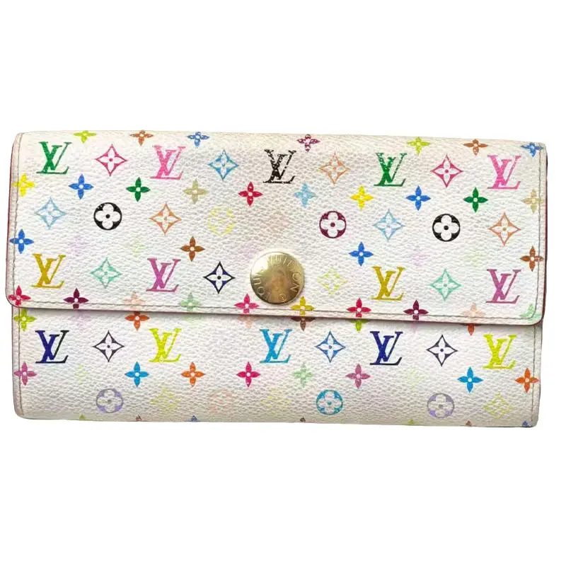 Pre-owned Louis Vuitton White Monogram Multicolore Flap Card Holder Wallet