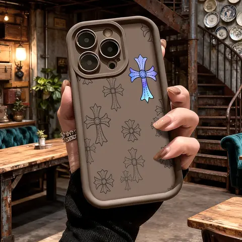 Aesthetic Cross Pattern Handheld Cellphone Case for iPhone 17,16,15,14 Pro Max,13,12,11,XR,XS Plus,Air - Slim,Lightweight,Durable Shockproof Anti-Drop Protective TPU Casing for Device Protection, Phone Accessories