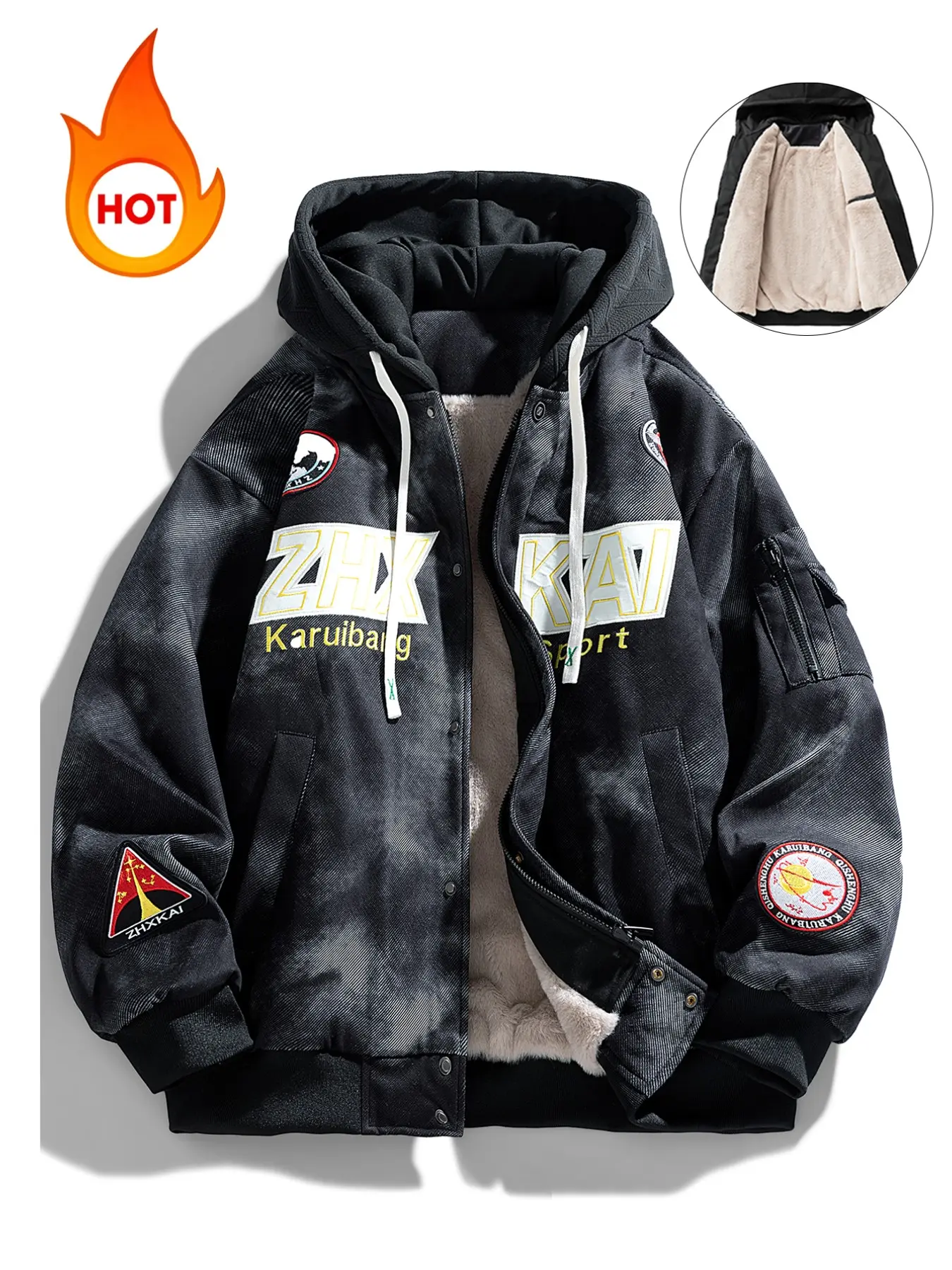 Men's Autumn Winter Jacket Thickened Warm Hooded Sportswear Coat, Fitted Woven Fabric, No Print, Suitable for Ages 45-54, Adult Clothing, Casual Athletic Jacket, Athletic Outerwear, Sporty Sports Outerwear