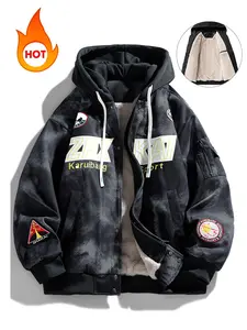Men's Autumn Winter Jacket Thickened Warm Hooded Sportswear Coat, Fitted Woven Fabric, No Print, Suitable for Ages 45-54, Adult Clothing, Casual Athletic Jacket, Athletic Outerwear