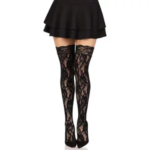 Black Blooms Thigh High Stockings