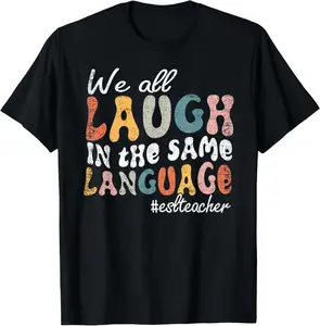 Women's 'We All Laugh' Graphic T-Shirt, Vintage 100% Cotton Short Sleeve Top for ESL Teachers and Everyday Wear