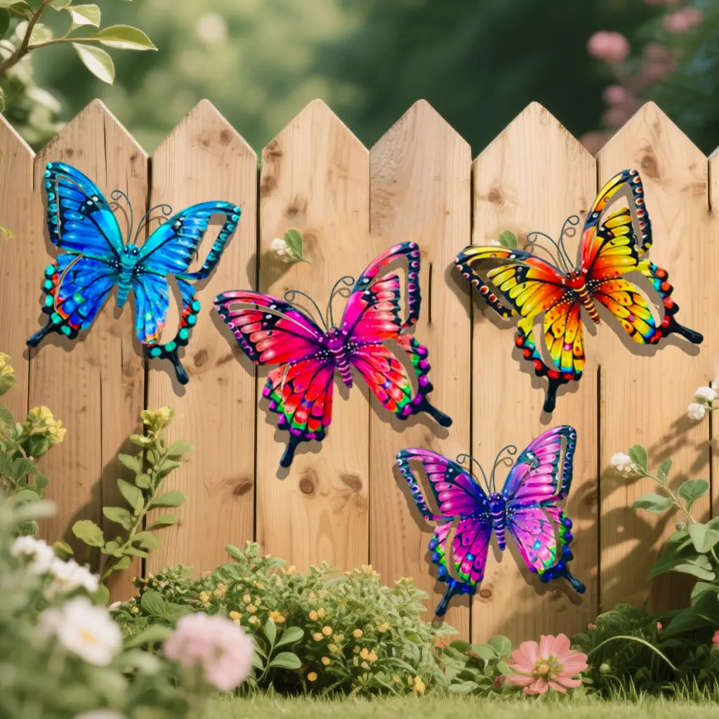 4pcs 3D Wrought Iron Butterfly Wall Decorations - Painted Finish, Vibrant 3D Design Metal Artwork, Sturdy, Easy to Install Wall Hangings for Home Improvement, Gardens