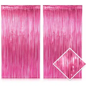 2 Pack  Metallic Foil Fringe Curtain Backdrop Streamers Tinsel 3.2ft x 6.4ft. Party Decoration for Birthday, Wedding,   Eve, Graduation,  Shower