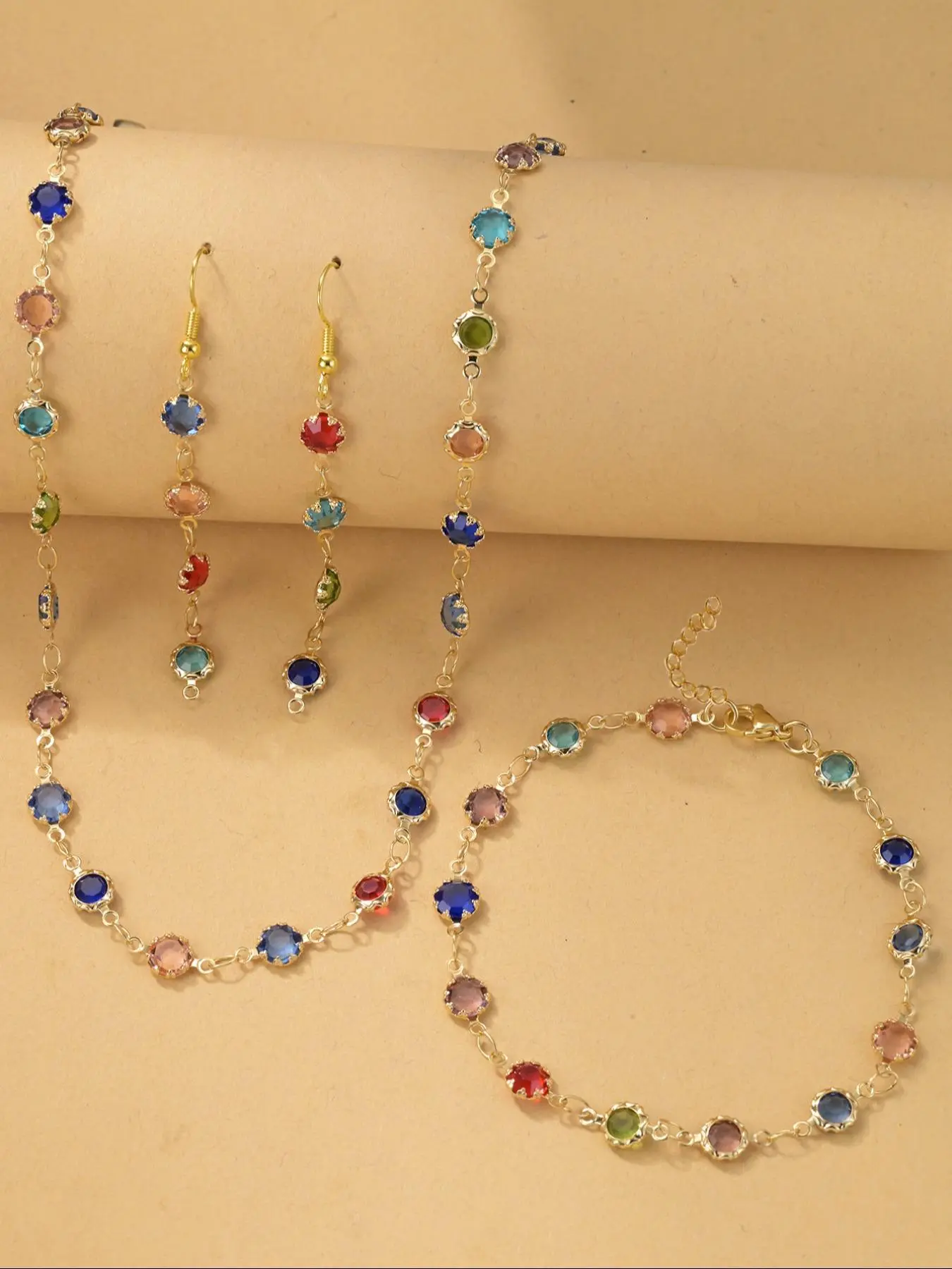 Vintage Jewelry Set, Fashion Colorful  Necklace & Dangle Earrings & Bracelet, Matching Jewelry Set, Casual Jewelry Set for Women & Girls, Jewellery Gift Set
