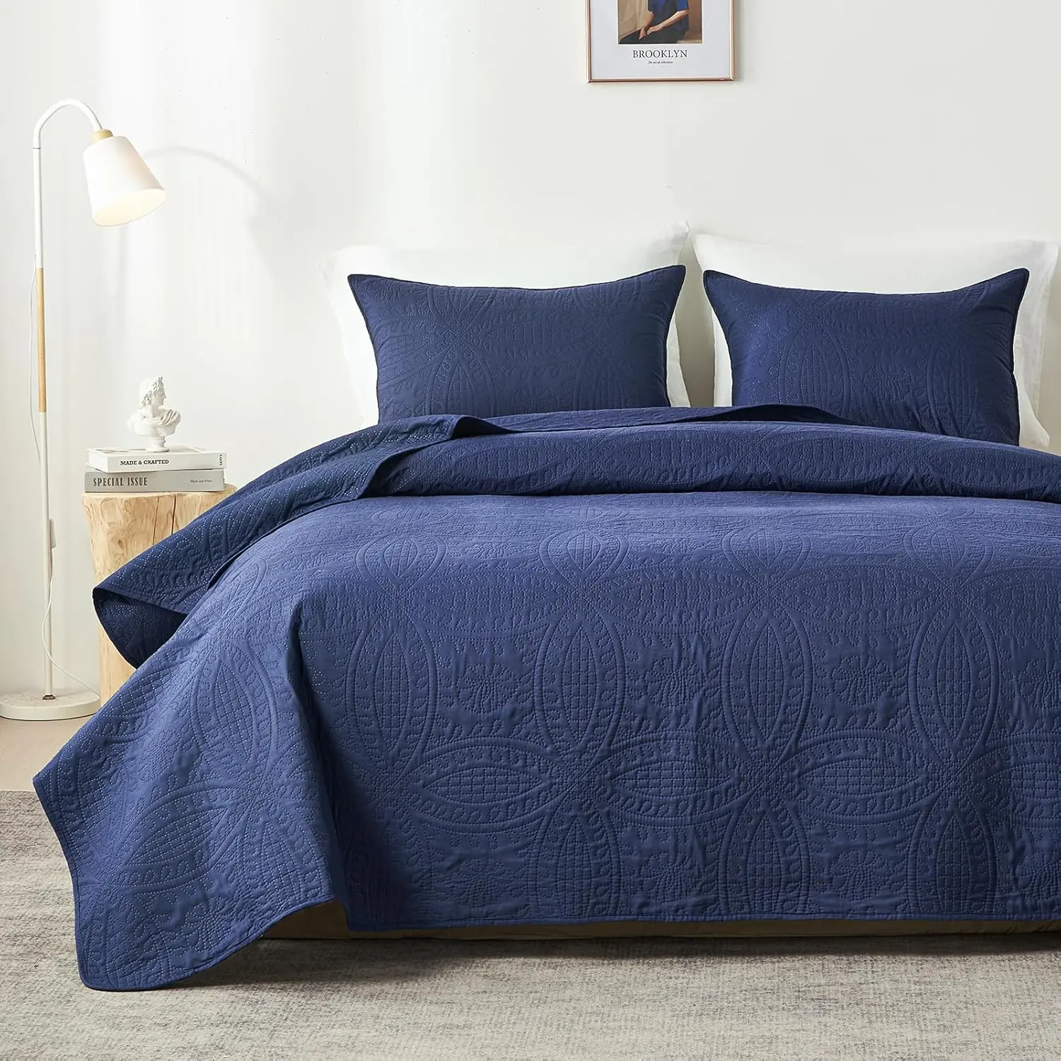 3 Pcs Quilt King/Queen Size Quilt With Pillow Shams, Modern Style  Bedspreads Coin Pattern Coverlet For All Season, 3 Pieces Lightweight Pure Cotton Coverlet Bedding Set For All Seasons