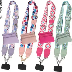 Classic Floral Pattern Wallet-Style Shoulder Bag Phone Strap, Phone Wrist Strap, Adjustable Phone Lanyard, Phone Charms, Phone Accessories, Adjustable Zipper Pouch, Perfect Gift for Holidays & Birthdays