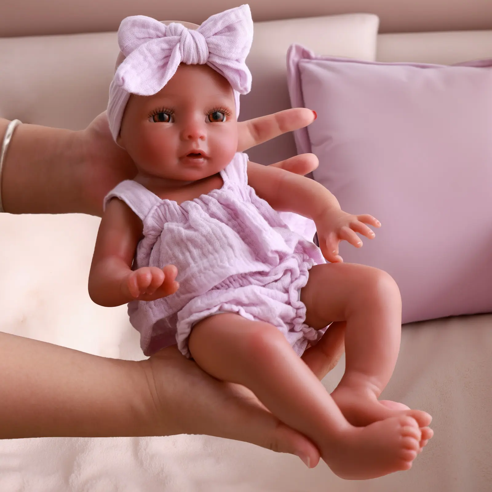 #Summervibes#DealsForYouDays BABESIDE Lifelike Realistic Silicone skin tone Baby Doll Girl 12/16 Inch Reborn Doll with Painted Hair Perfect Companion for Children Parents & Collectors