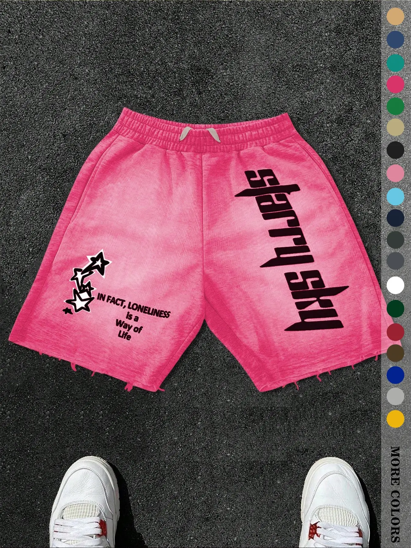 Men's Young Street Style Streetwear Knit Shorts, Oversized Casual Loose-Fitting Design, Fun Letter & Star Print, Elastic Waist Drawstring Pockets