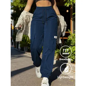 Women's multi pocket workwear, ankle tied casual pants Drawstring elastic waistband breathable lightweight and loose sports pants Multi color versatile high waisted slimming work pants with bound feet