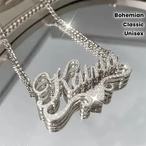 1 Custom Stainless Steel Name Necklace - Personalized Frosted Letter Pendant with Shiny Embellishments, Unisex Cuban Chain Jewelry Gift for Casual or Special Occasions, Gift Jewelry | Bohemian Chic | 18K Gold Plated, Personalized Necklace,