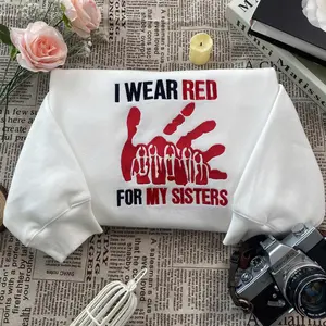 Embroidered I Wear Red for My Sisters Crew Neck Sweatshirt, Stolen Sisters Embroidery Unisex T-shirt Hoodie, MMIW American Native Indigenous Red Hand