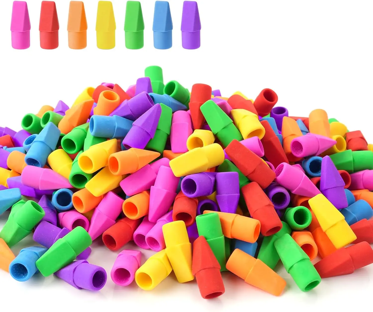Erasers, 120-piece pack with pencil caps, 7-color bulk eraser caps, latex-free, smudge-proof, essential for class, back-to-school supplies, teacher's essential, party gifts.