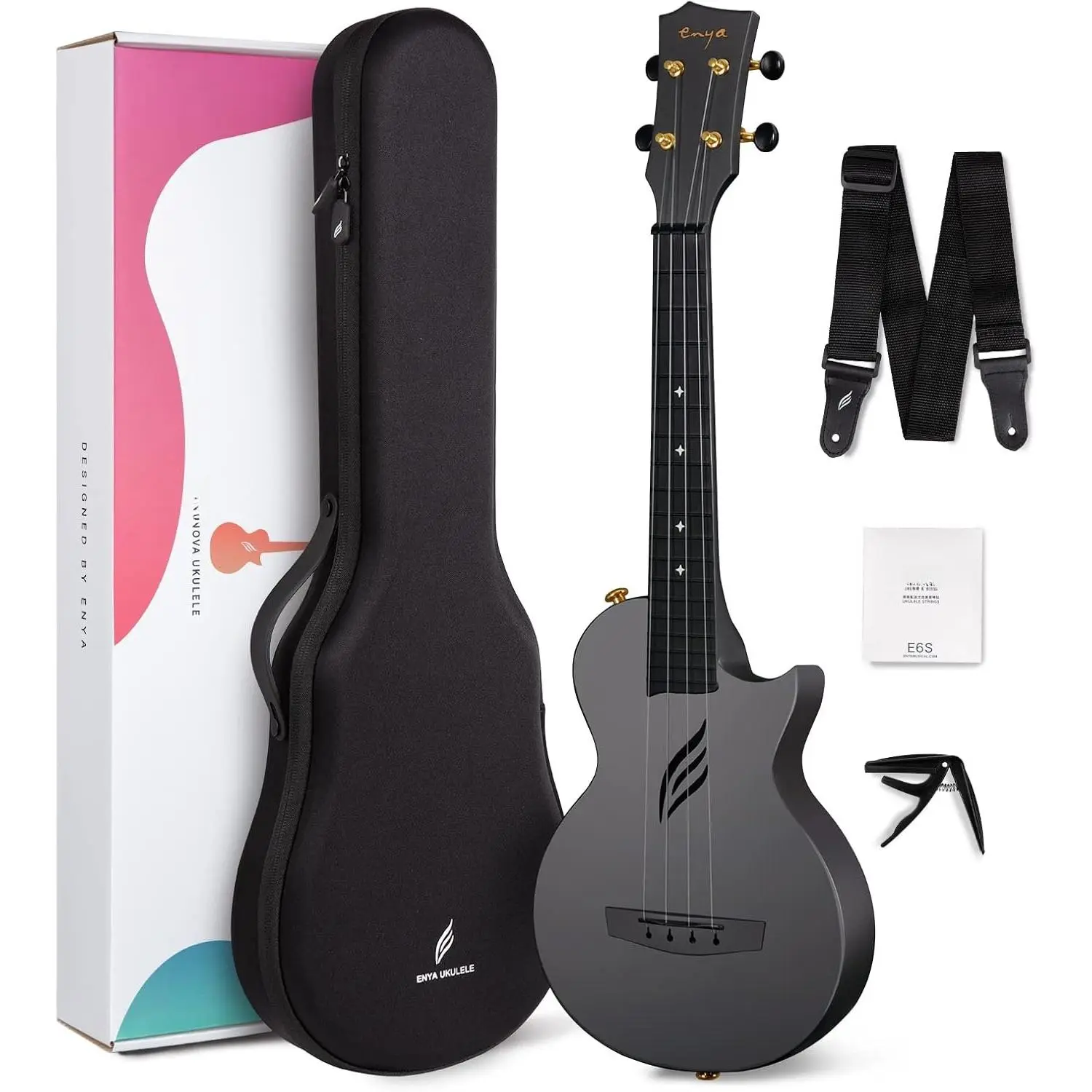 Nova U Concert Ukulele 23" Carbon Fiber -  Travel Ukulele for Beginners & Adult, Lightweight Durable  with Beginner Kit (Case, Strap, Capo, Strings)